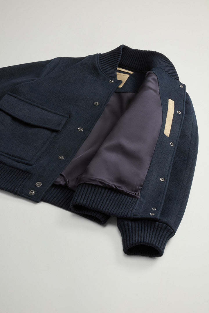 Miles Bomber Jacket in Wool Blend Melton Blue