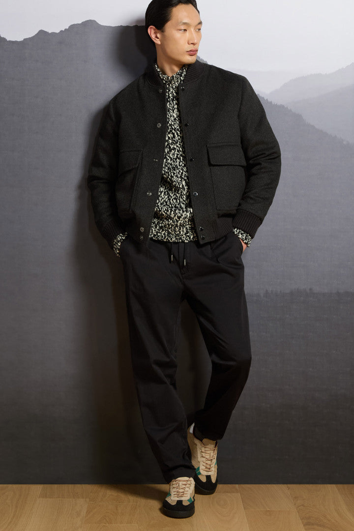 Miles Bomber Jacket in Wool Blend Dark Grey Melange