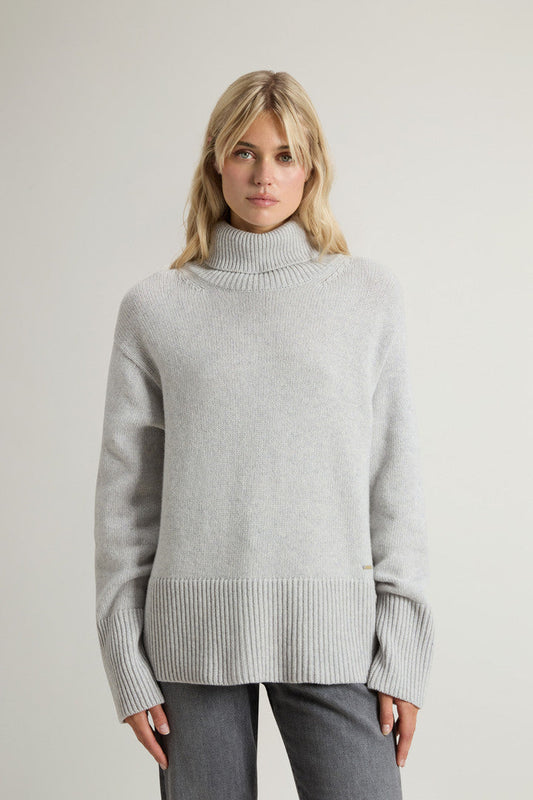 Pure Wool Turtleneck Sweater Light Grey Melange