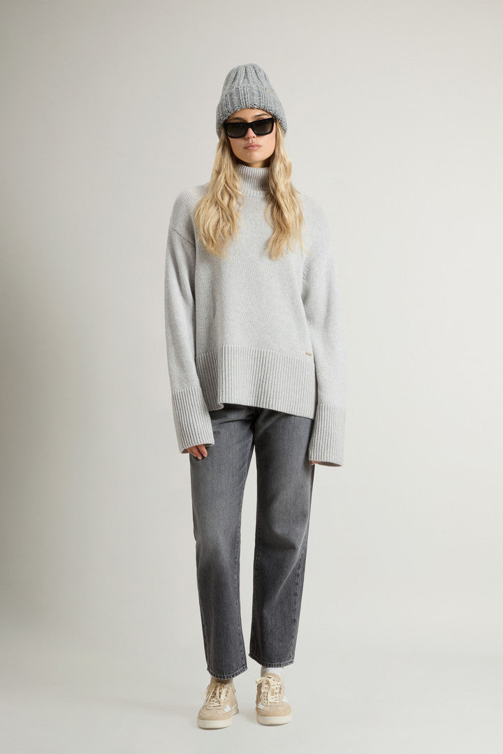 Pure Wool Turtleneck Sweater Light Grey Melange
