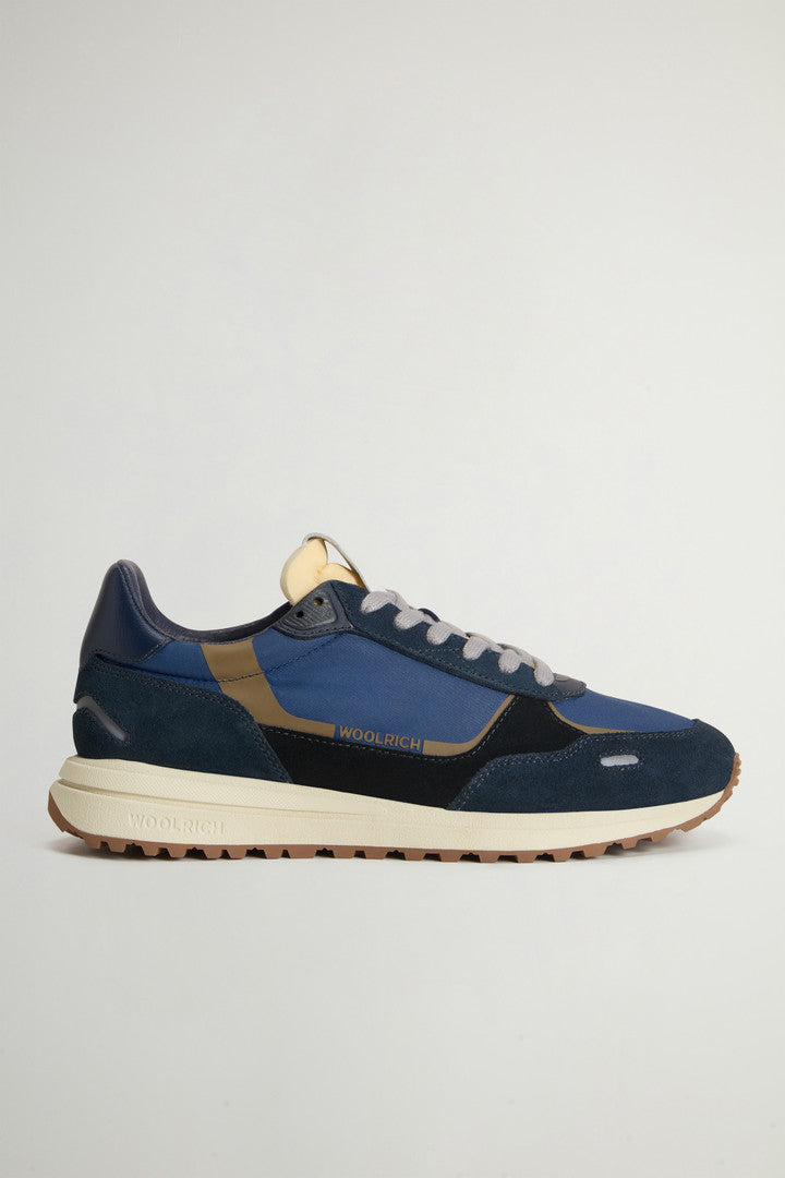 Retro Sneakers in Nylon with Leather Details Blu Blu