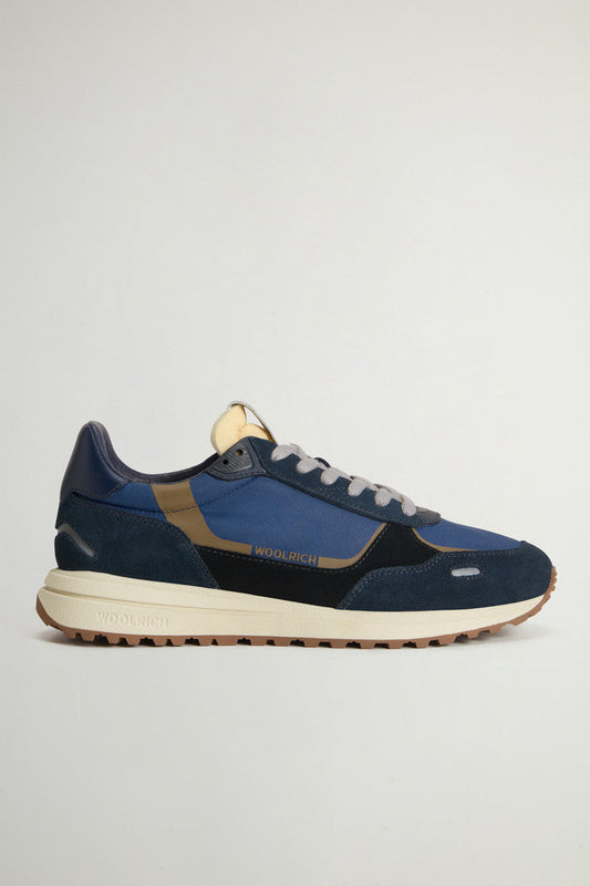 Retro Sneakers in Nylon with Leather Details Blu Blu