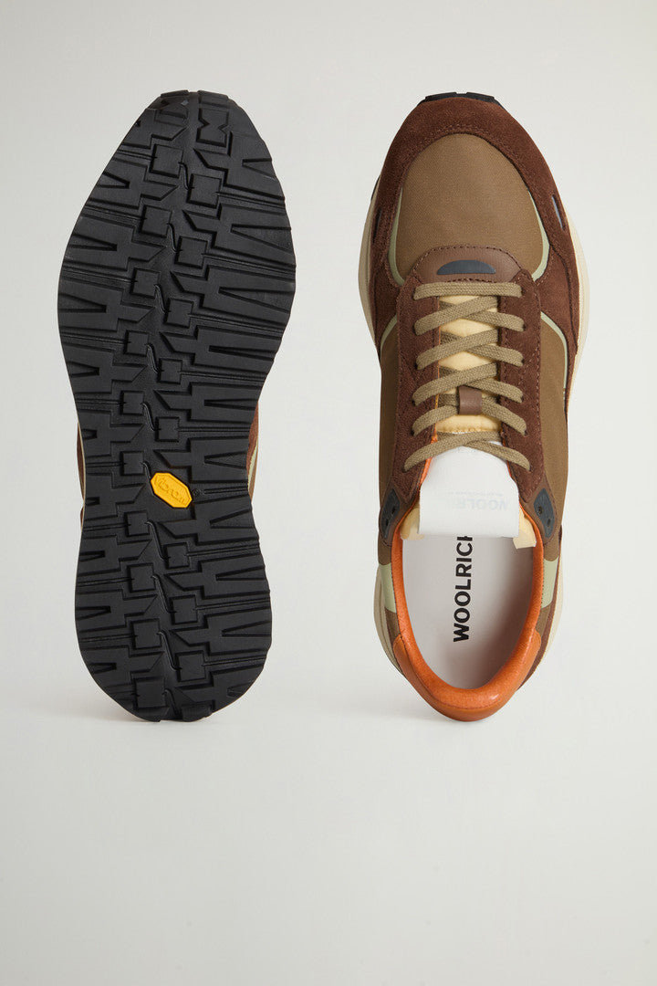 Retro Sneakers in Nylon with Leather Details Brown Brown